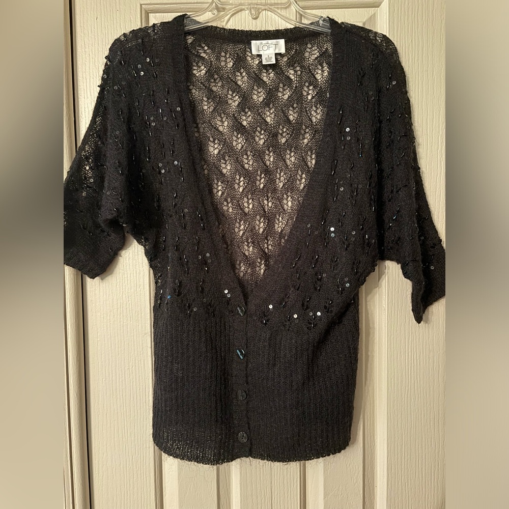 Loft Small Sparkly Cardigan short sleeve